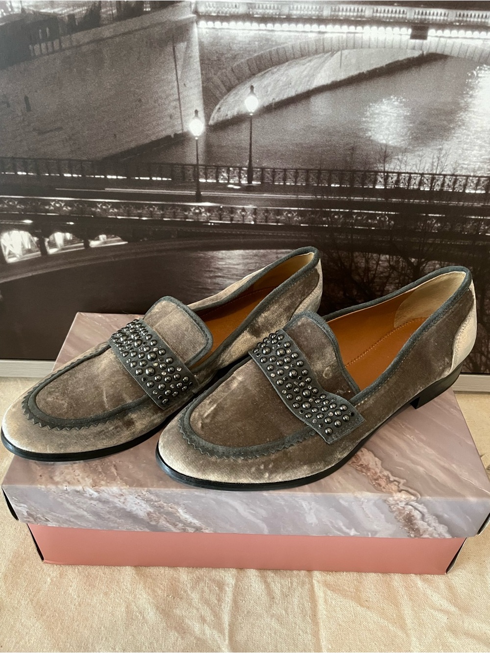 Franco Sarto Studded Velvet Women's Loafers in Taupe